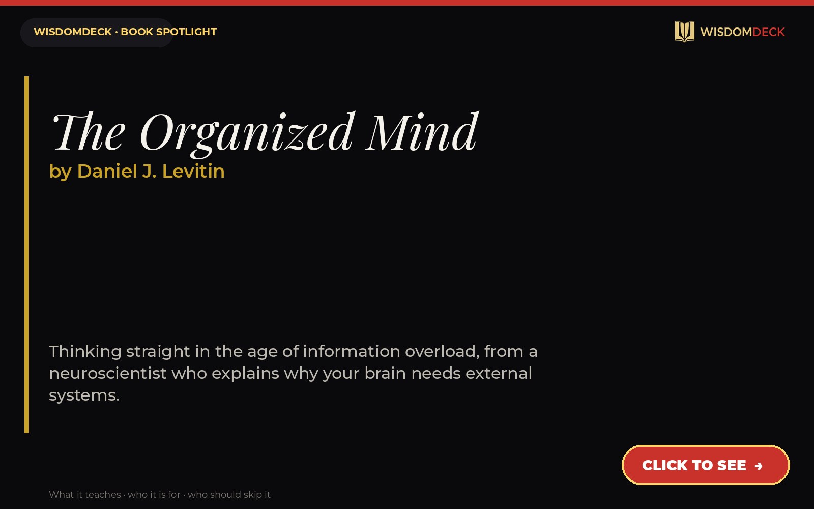 The Organized Mind by Daniel J. Levitin — WisdomDeck book spotlight card