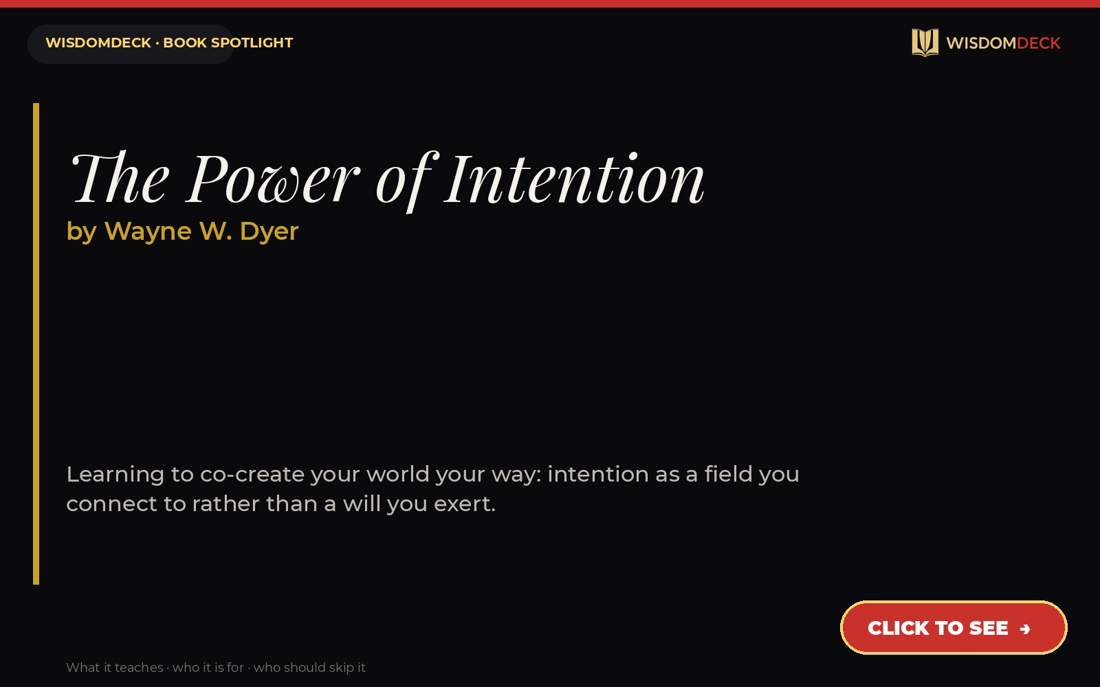 The Power of Intention by Wayne W. Dyer — WisdomDeck book spotlight card