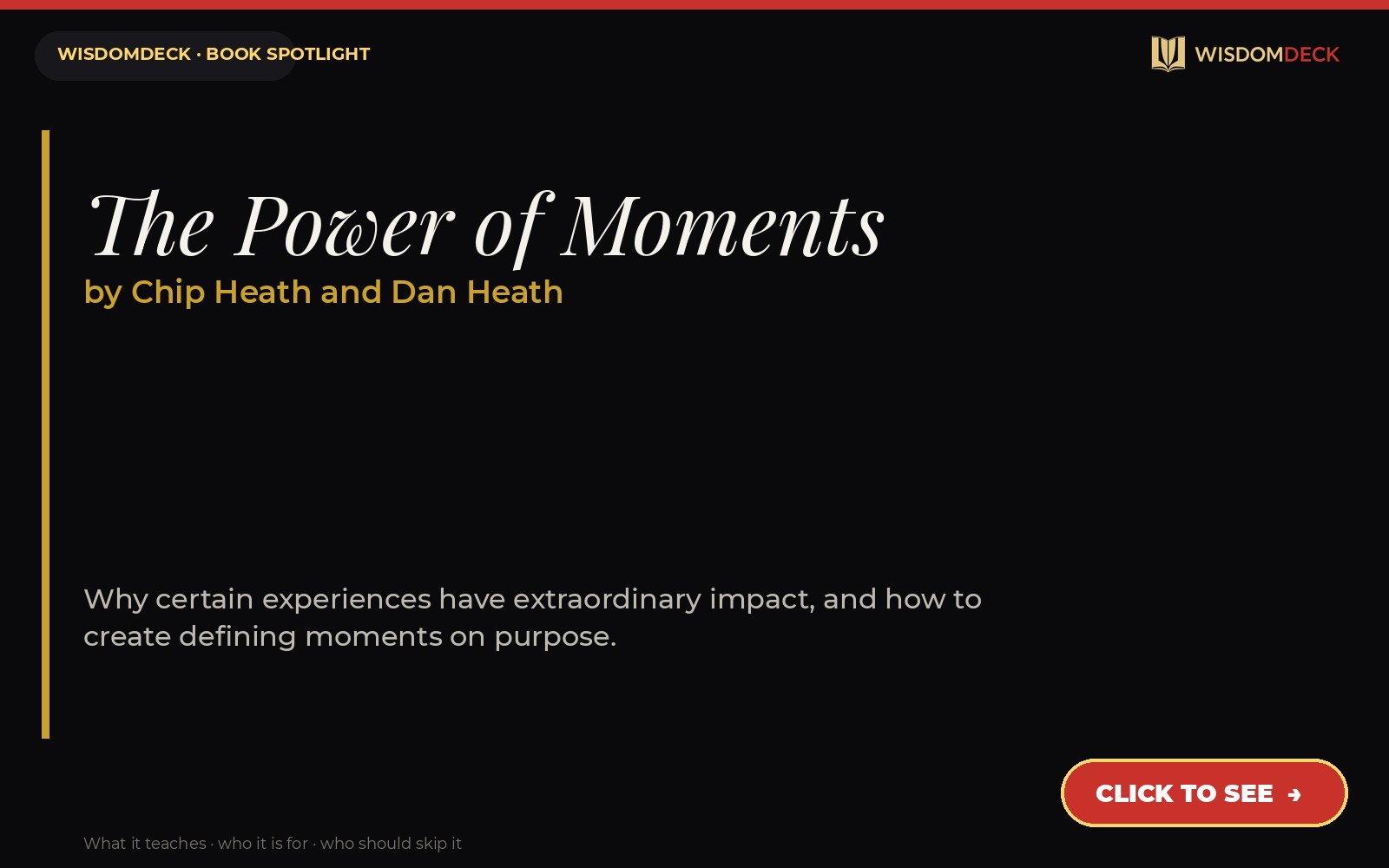 The Power of Moments by Chip Heath and Dan Heath — WisdomDeck review
