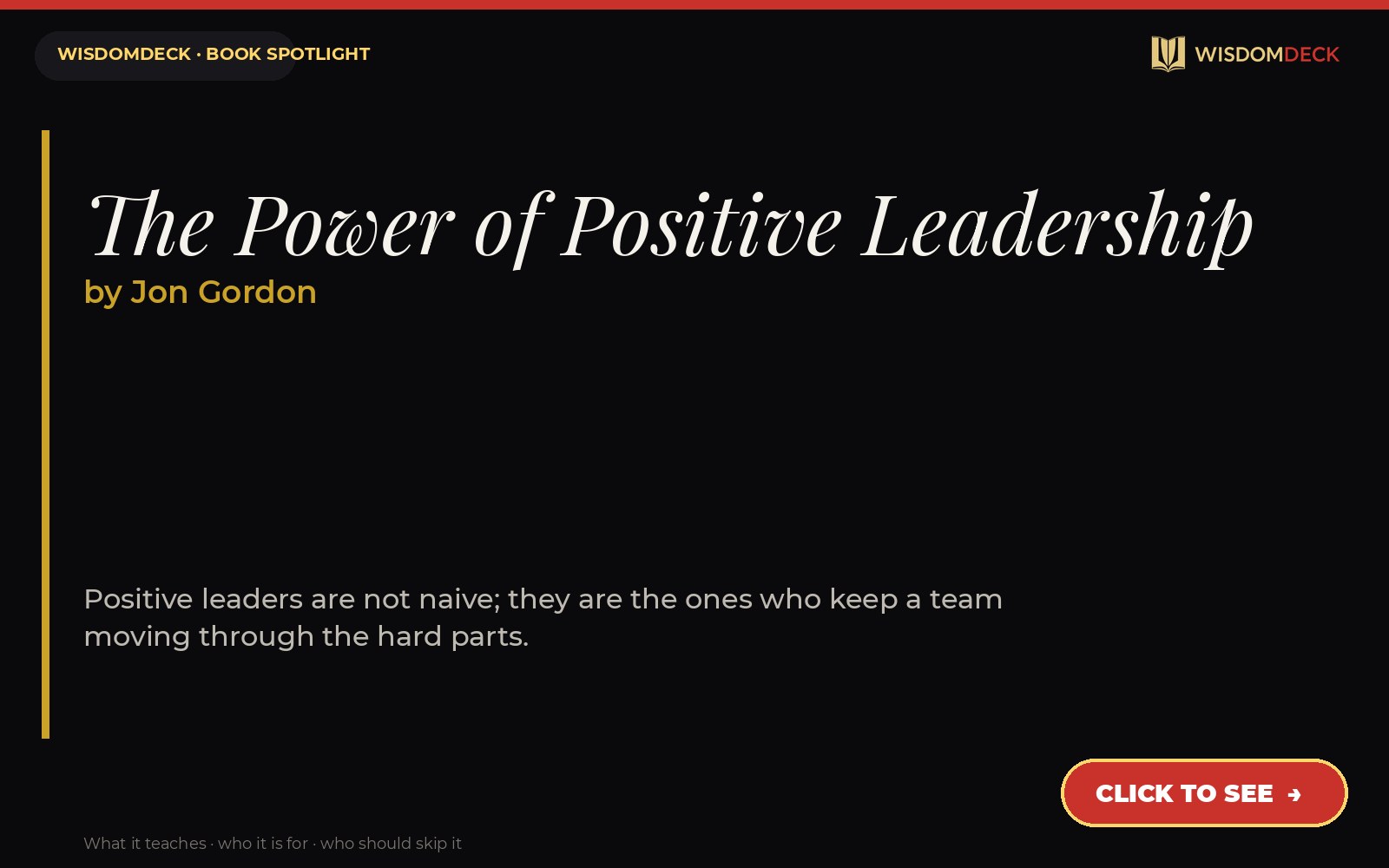The Power of Positive Leadership by Jon Gordon — WisdomDeck review