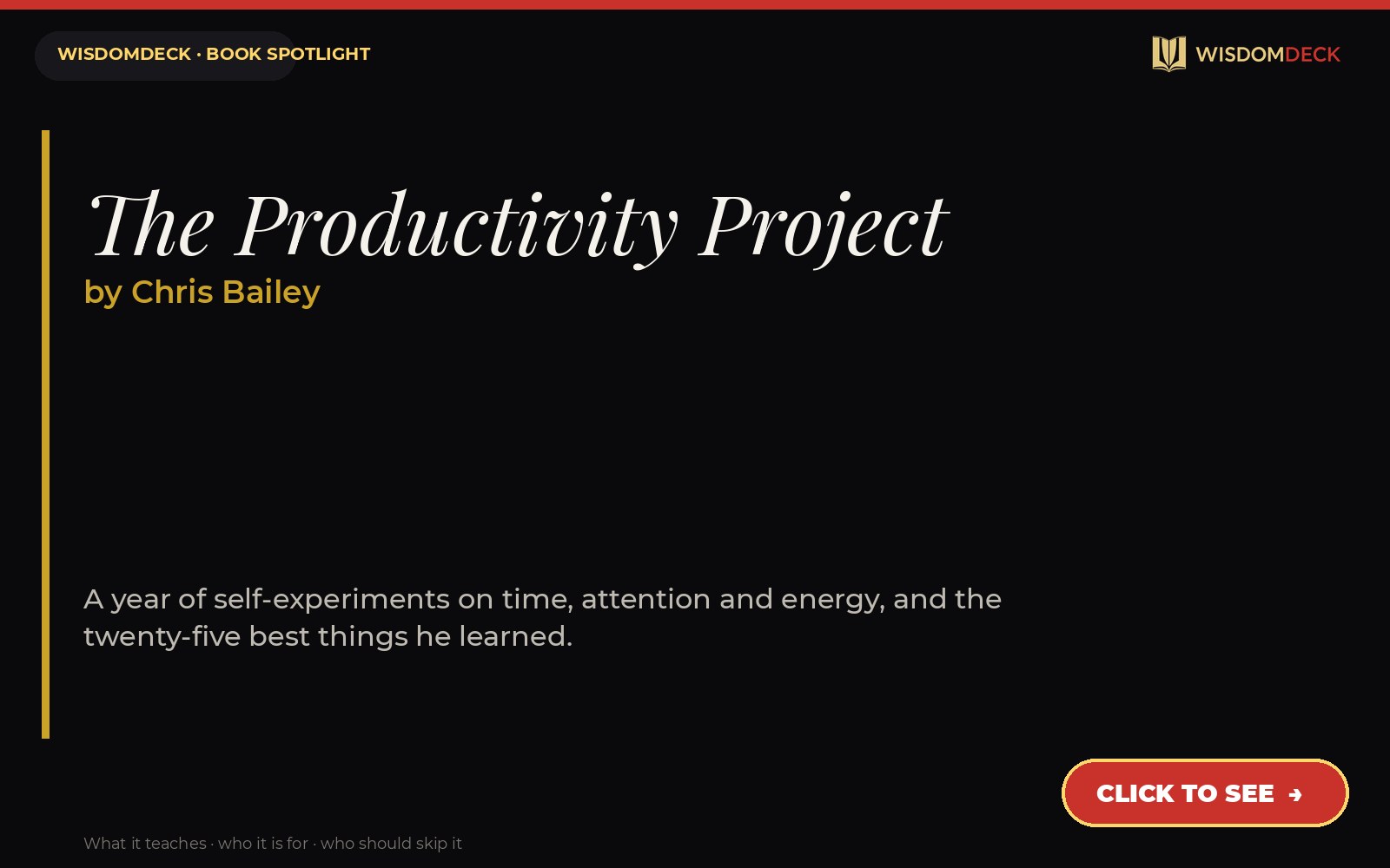 The Productivity Project by Chris Bailey — WisdomDeck book spotlight card
