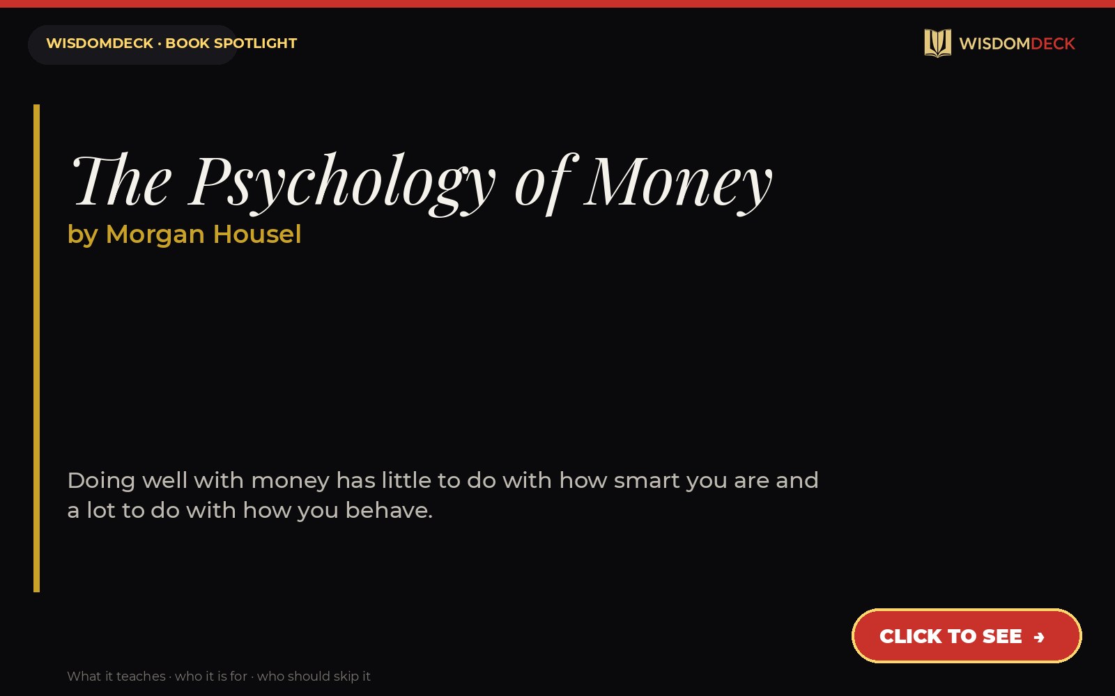 The Psychology of Money by Morgan Housel — WisdomDeck review