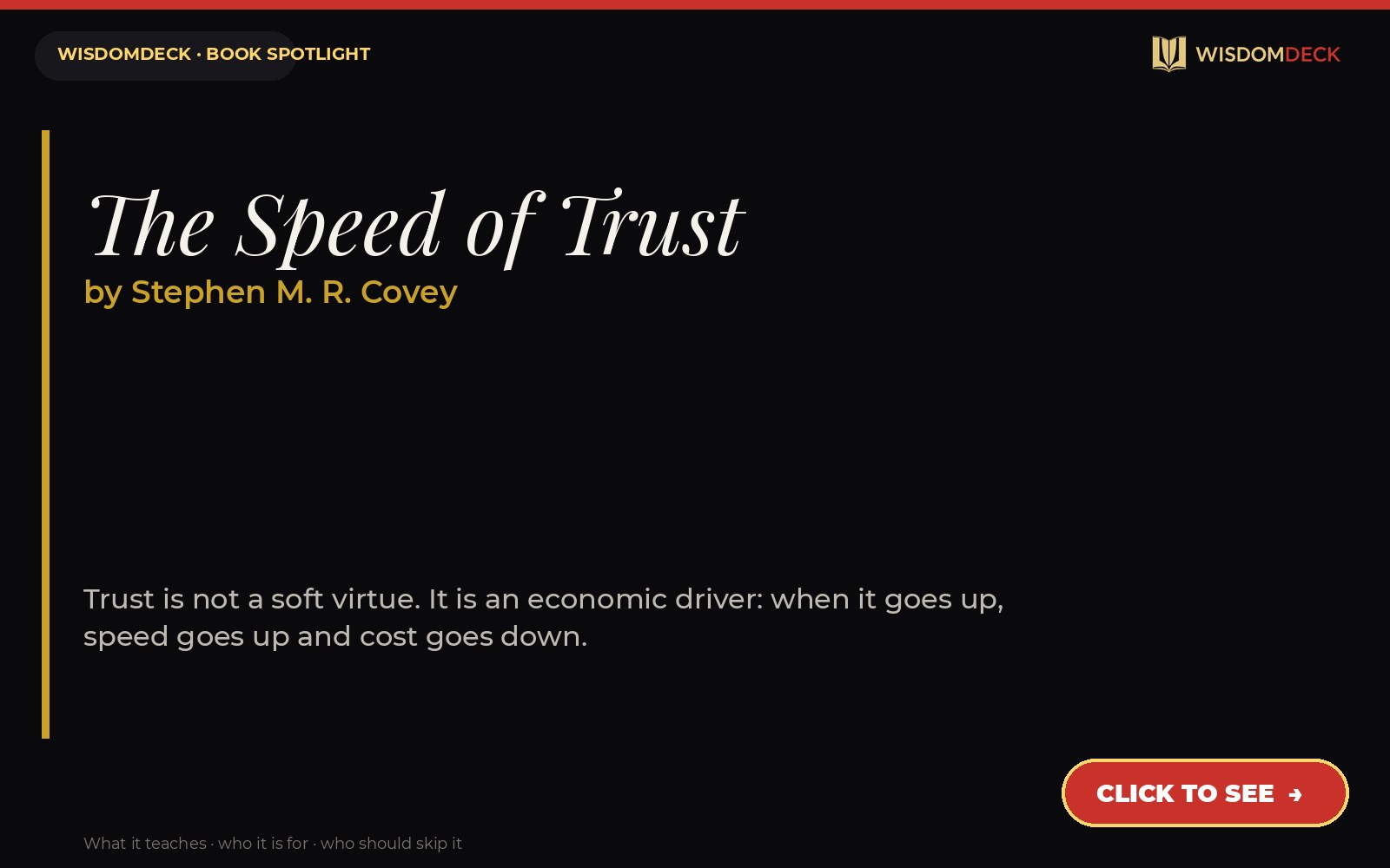The Speed of Trust by Stephen M. R. Covey — WisdomDeck review