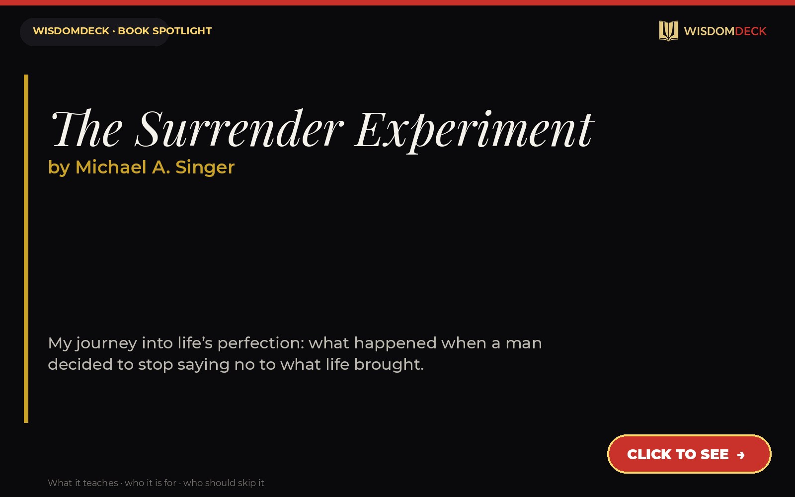 The Surrender Experiment by Michael A. Singer — WisdomDeck book spotlight card