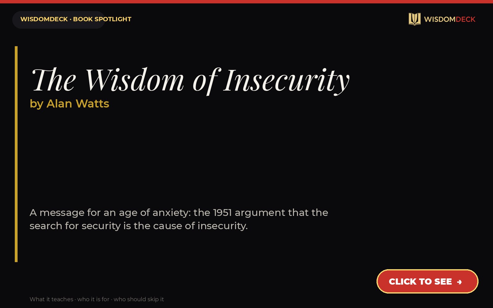 The Wisdom of Insecurity by Alan Watts — WisdomDeck book spotlight card