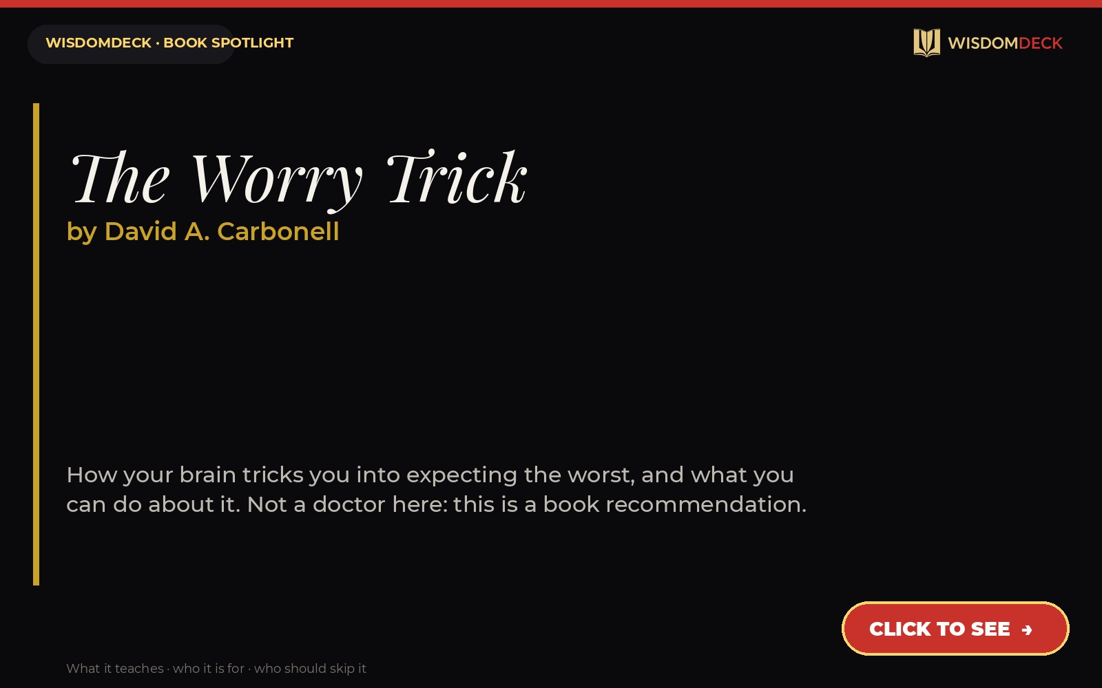 The Worry Trick by David A. Carbonell — WisdomDeck book spotlight card