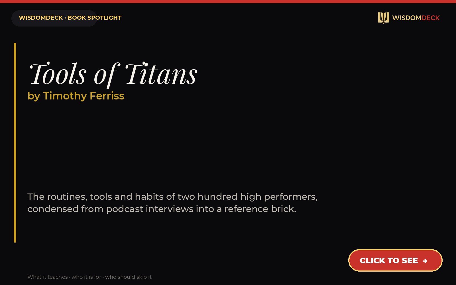 Tools of Titans by Timothy Ferriss — WisdomDeck review