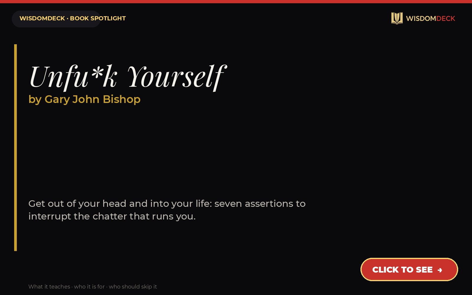 Unfu*k Yourself by Gary John Bishop — WisdomDeck book spotlight card