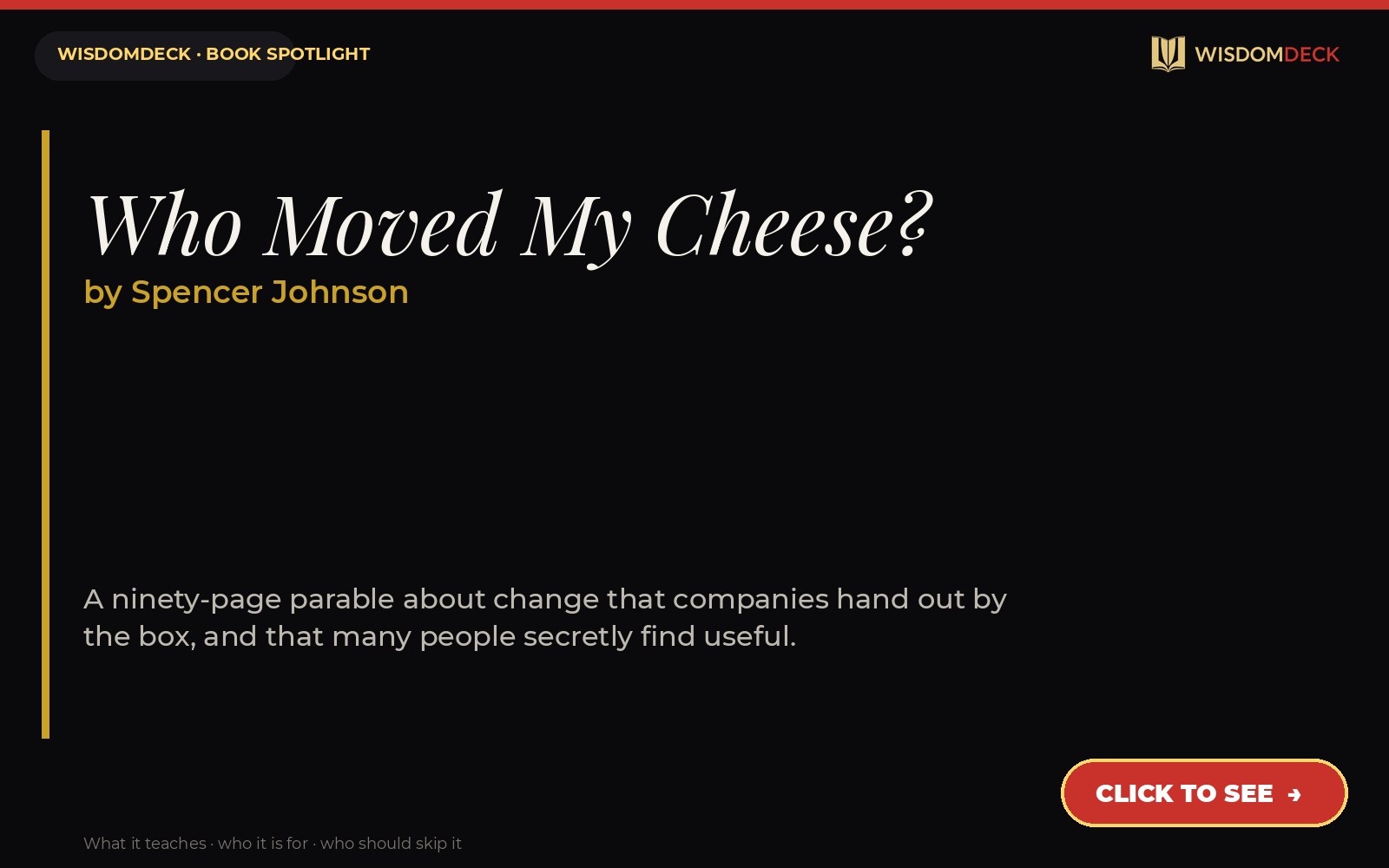 Who Moved My Cheese? by Spencer Johnson — WisdomDeck review