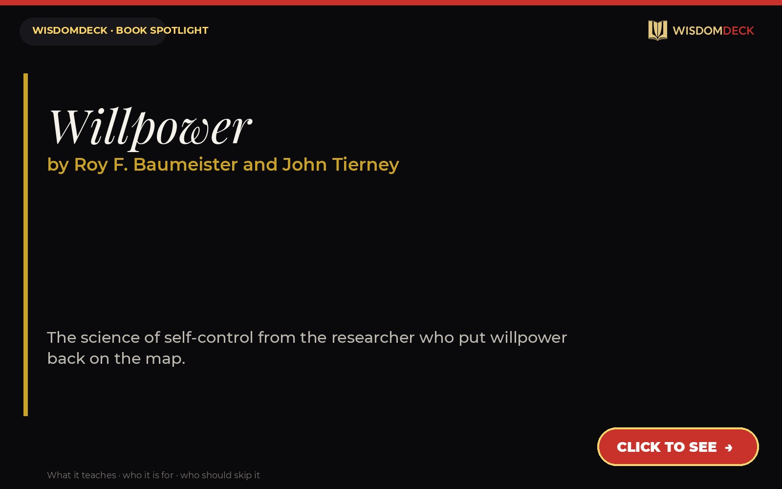 Willpower by Roy F. Baumeister and John Tierney — WisdomDeck review