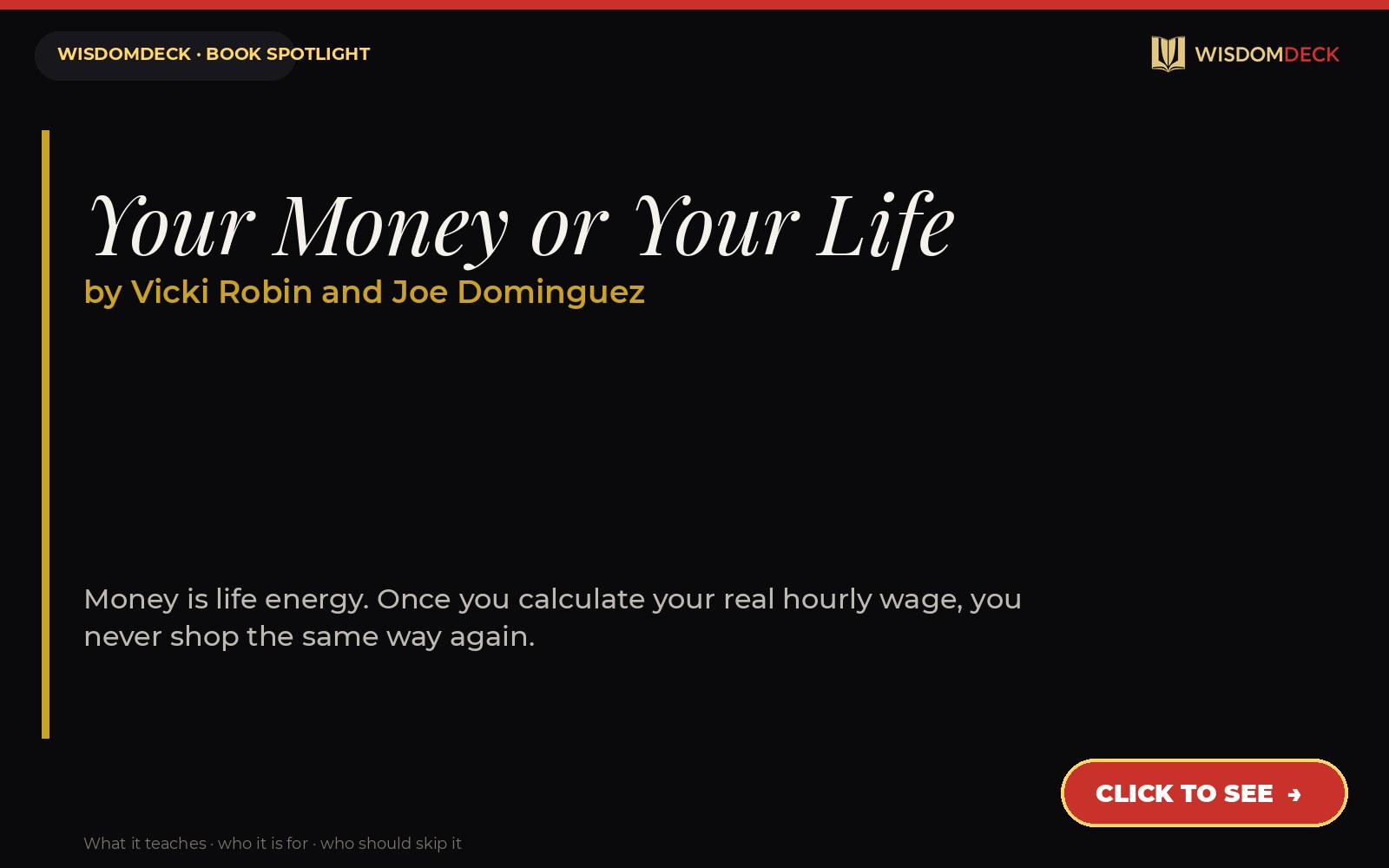 Your Money or Your Life by Vicki Robin and Joe Dominguez — WisdomDeck review