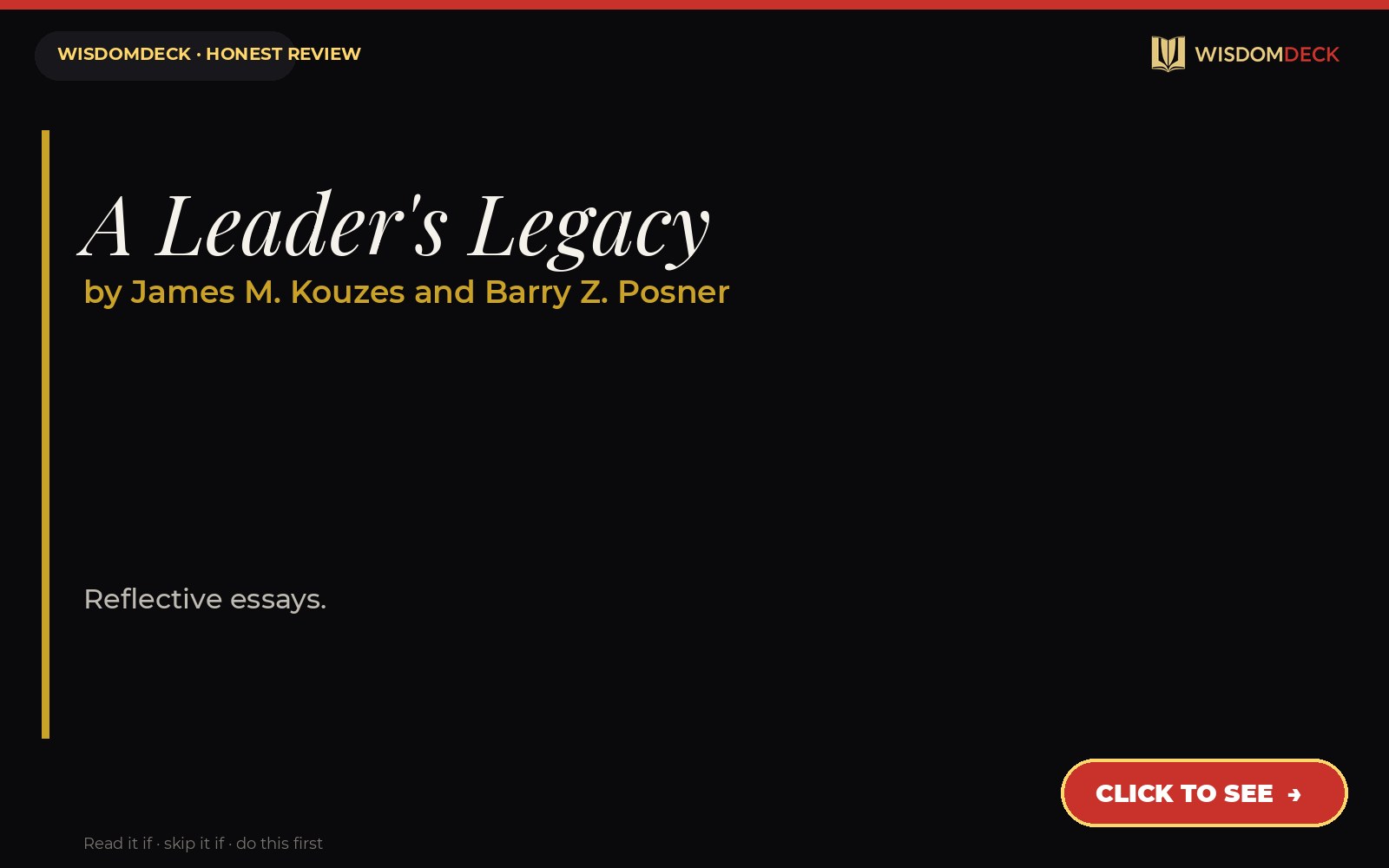 A Leader's Legacy by James M. Kouzes and Barry Z. Posner — WisdomDeck review