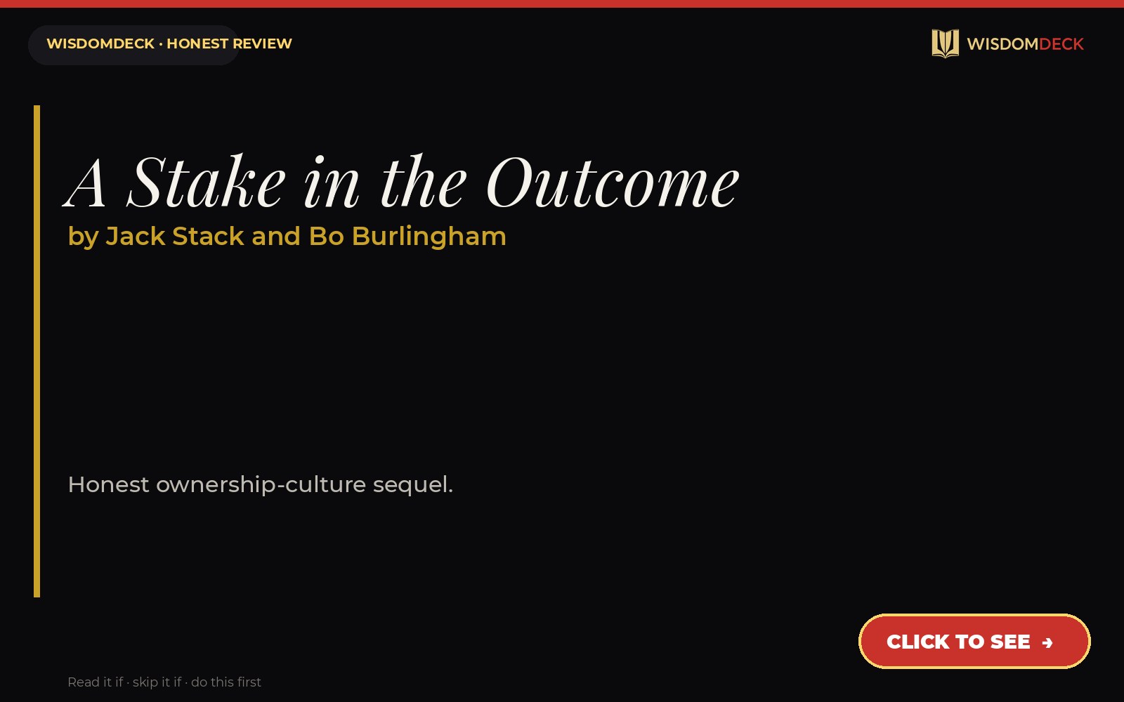 A Stake in the Outcome by Jack Stack and Bo Burlingham — WisdomDeck review