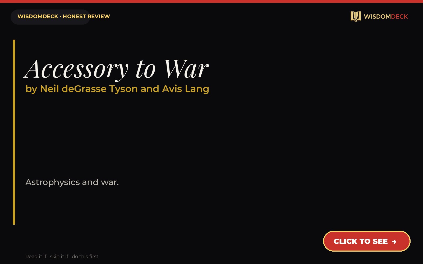 Accessory to War by Neil deGrasse Tyson and Avis Lang — WisdomDeck review