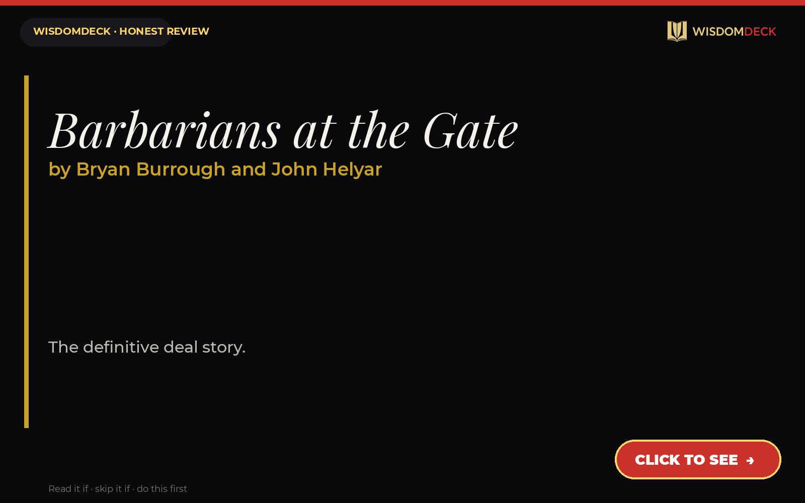 Barbarians at the Gate by Bryan Burrough and John Helyar — WisdomDeck review