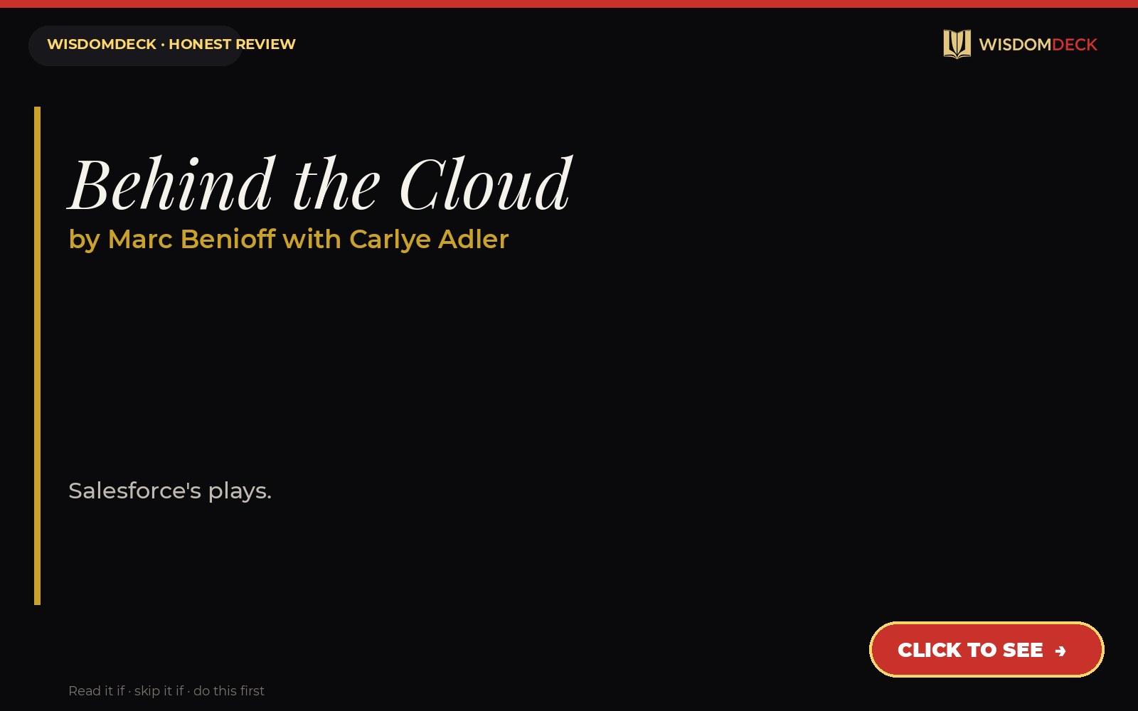 Behind the Cloud by Marc Benioff with Carlye Adler — WisdomDeck honest review