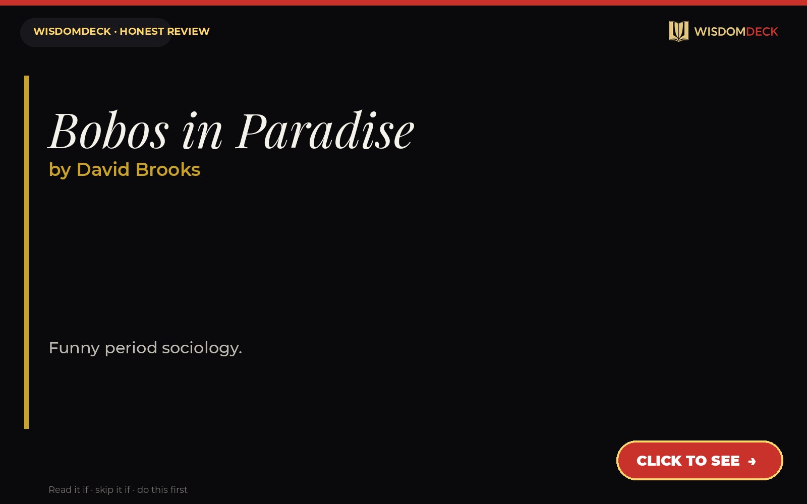 Bobos in Paradise by David Brooks — WisdomDeck review