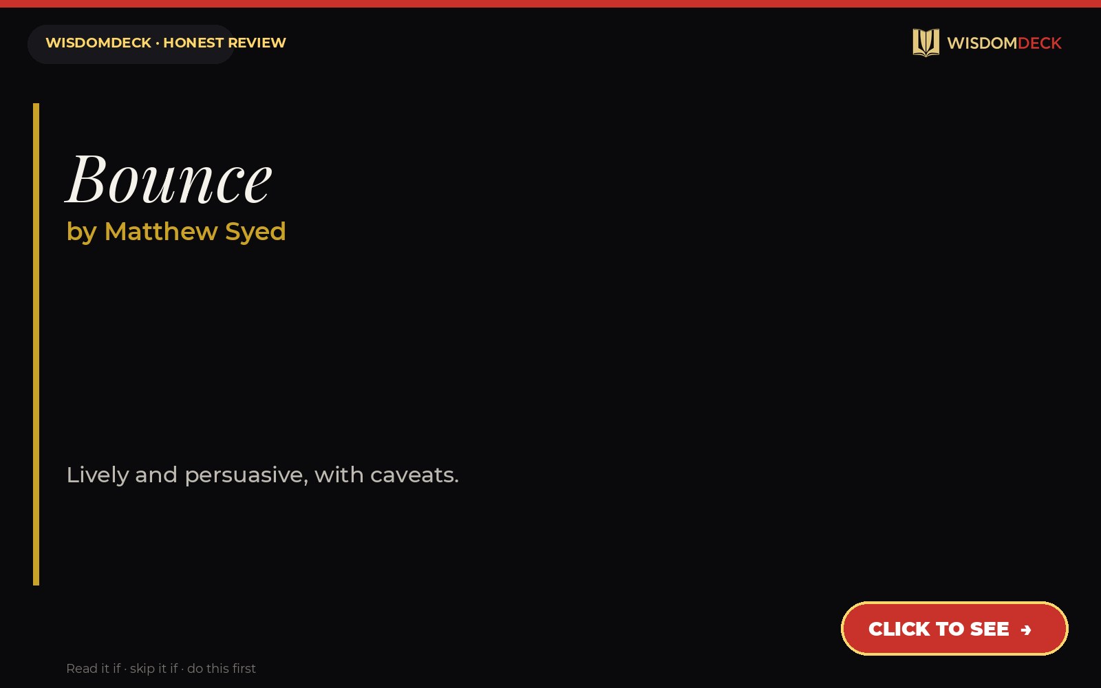 Bounce by Matthew Syed — WisdomDeck honest review