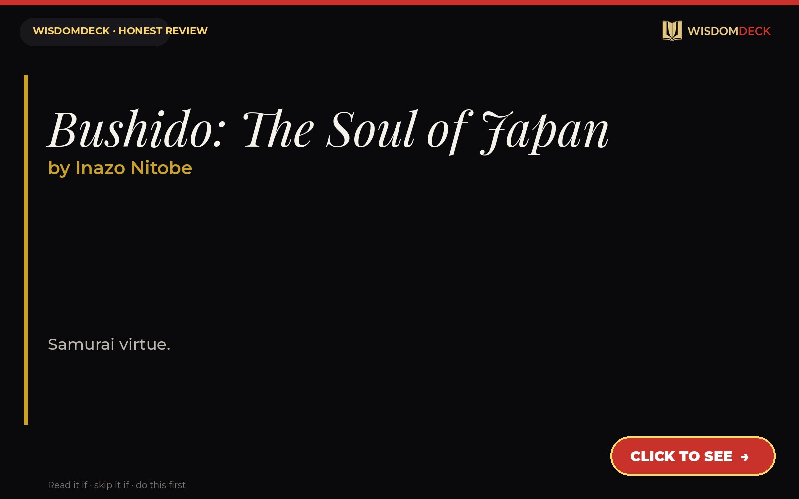 Bushido: The Soul of Japan by Inazo Nitobe — WisdomDeck review
