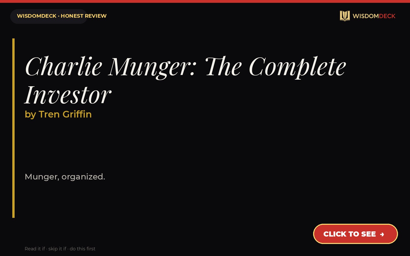 Charlie Munger: The Complete Investor by Tren Griffin — WisdomDeck review