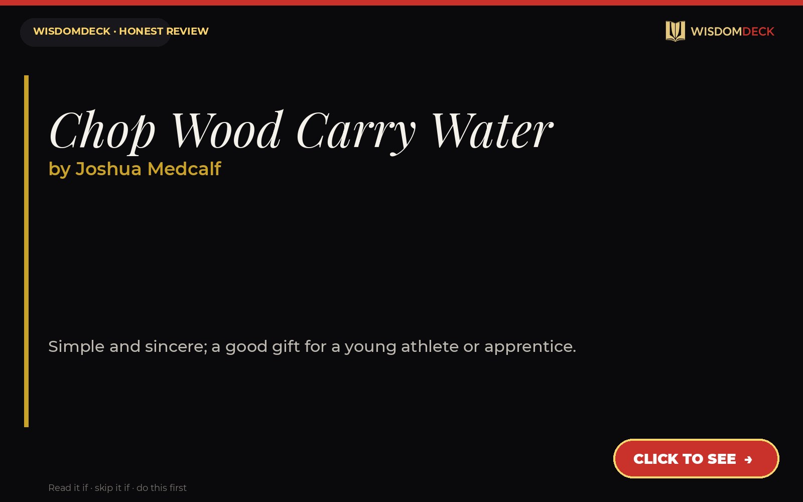 Chop Wood Carry Water by Joshua Medcalf — WisdomDeck review