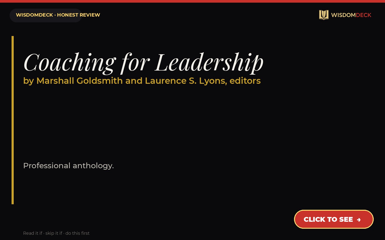 Coaching for Leadership by Marshall Goldsmith and Laurence S. Lyons, editors — WisdomDeck review