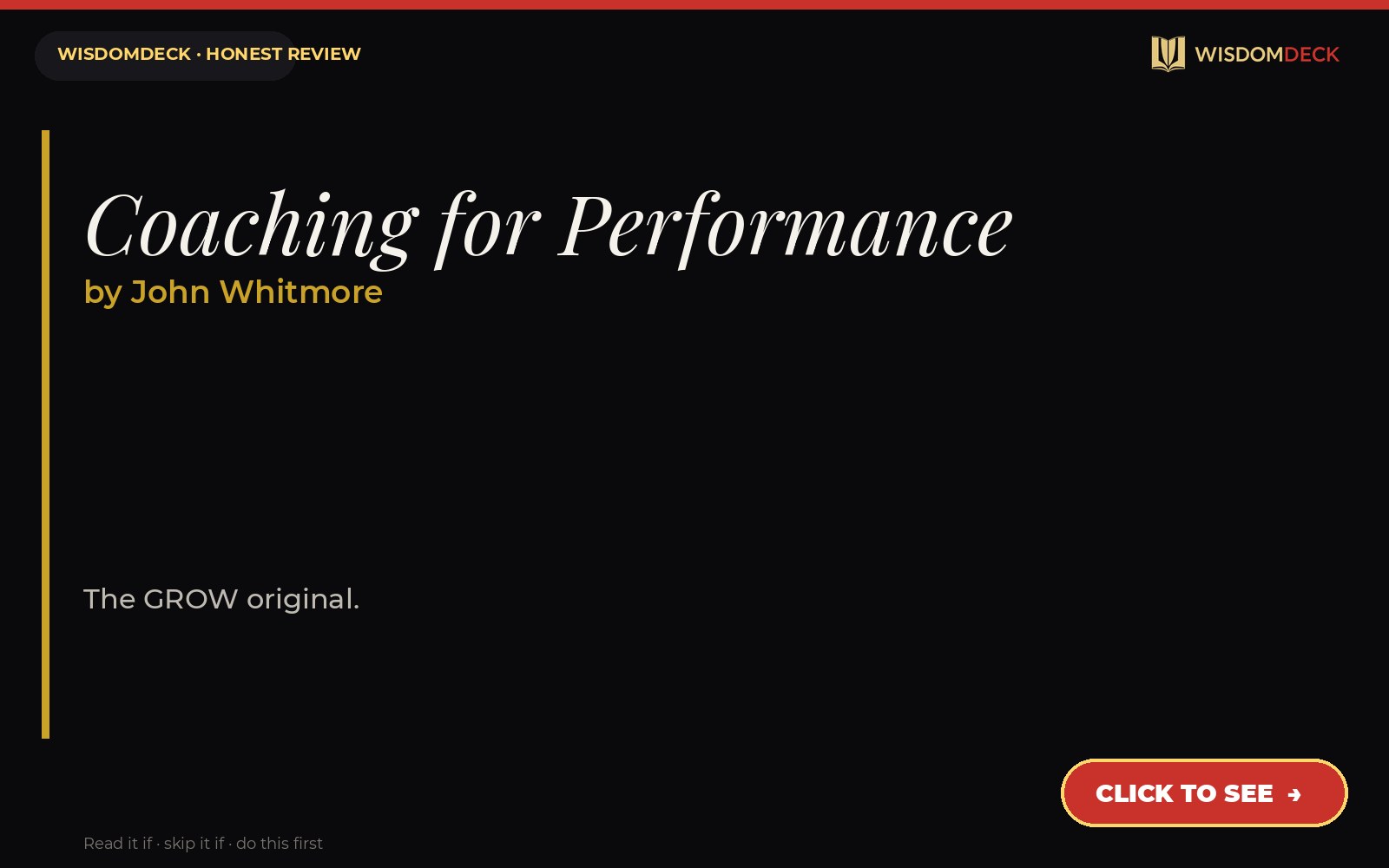 Coaching for Performance by John Whitmore — WisdomDeck review