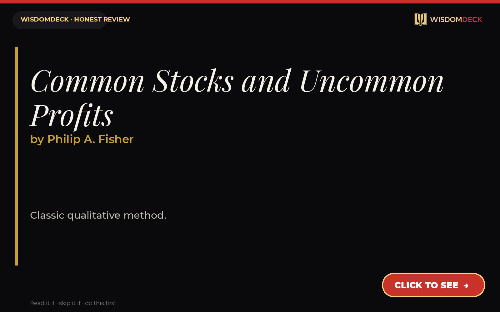 Common Stocks and Uncommon Profits by Philip A. Fisher — WisdomDeck review