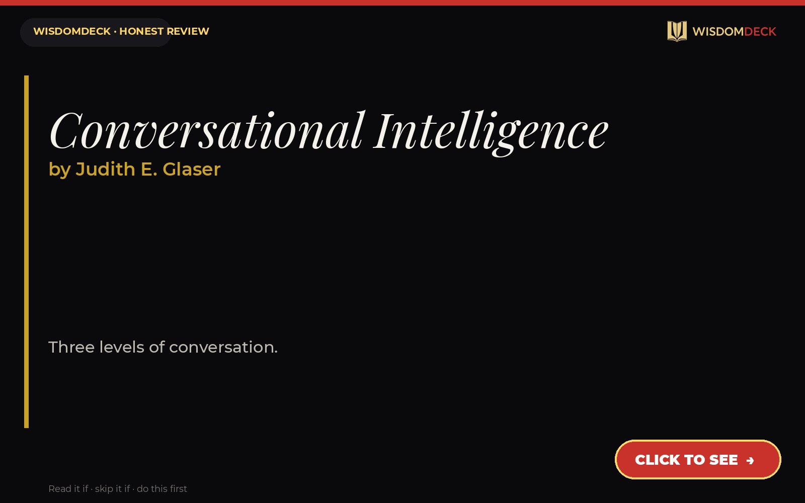 Conversational Intelligence by Judith E. Glaser — WisdomDeck honest review