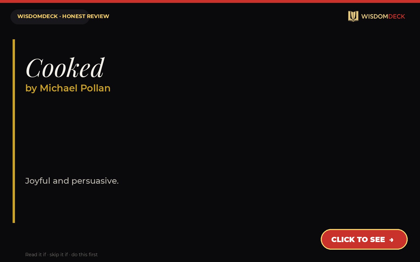 Cooked by Michael Pollan — WisdomDeck honest review