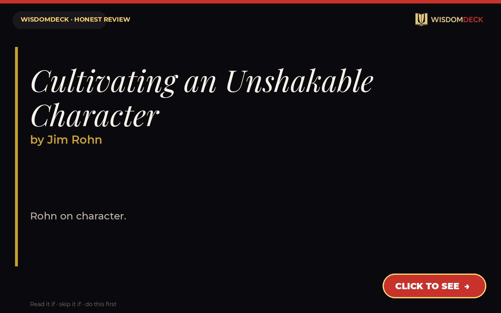 Cultivating an Unshakable Character by Jim Rohn — WisdomDeck review