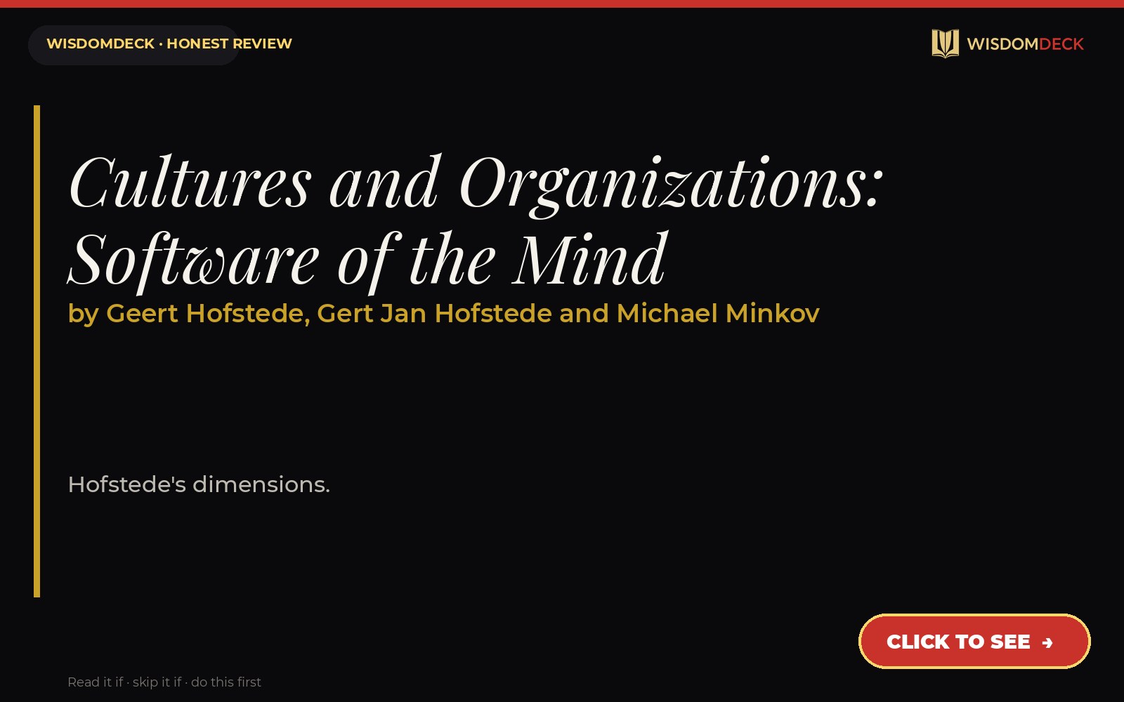 Cultures and Organizations: Software of the Mind by Geert Hofstede, Gert Jan Hofstede and Michael Minkov — WisdomDeck review