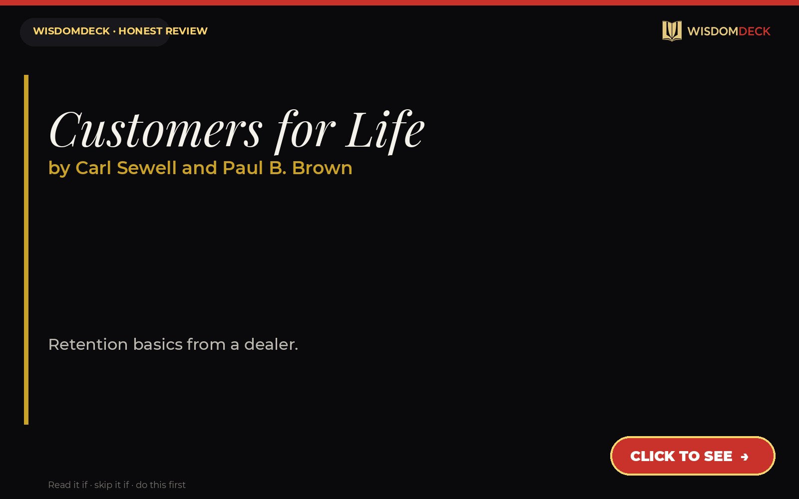 Customers for Life by Carl Sewell and Paul B. Brown — WisdomDeck review