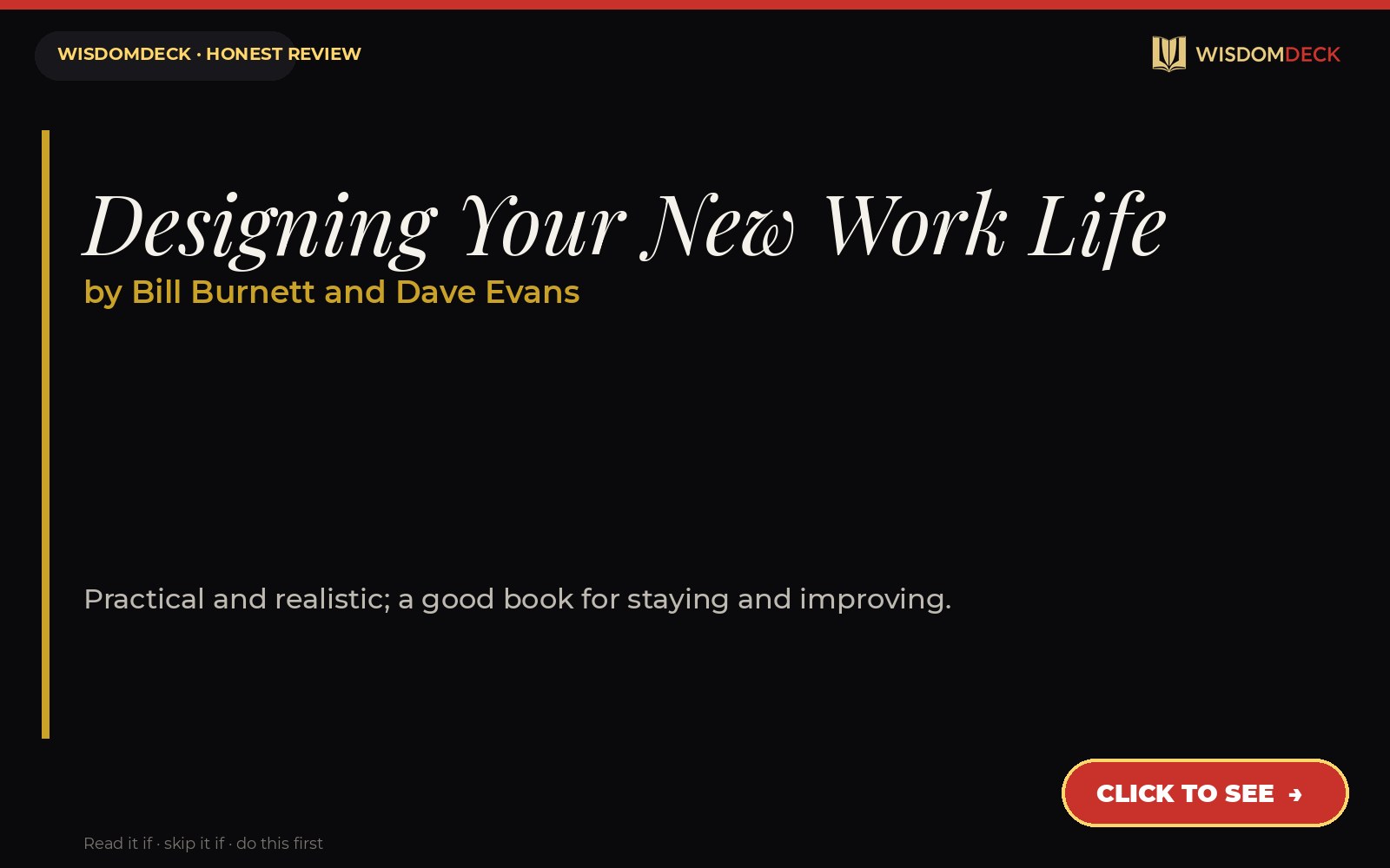 Designing Your New Work Life by Bill Burnett and Dave Evans — WisdomDeck review