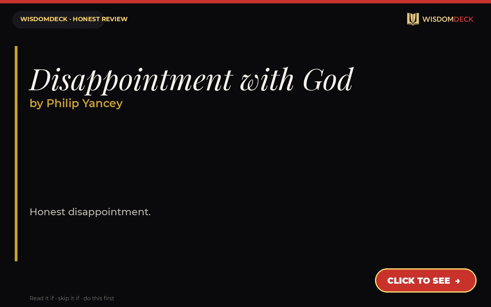 Disappointment with God by Philip Yancey — WisdomDeck review