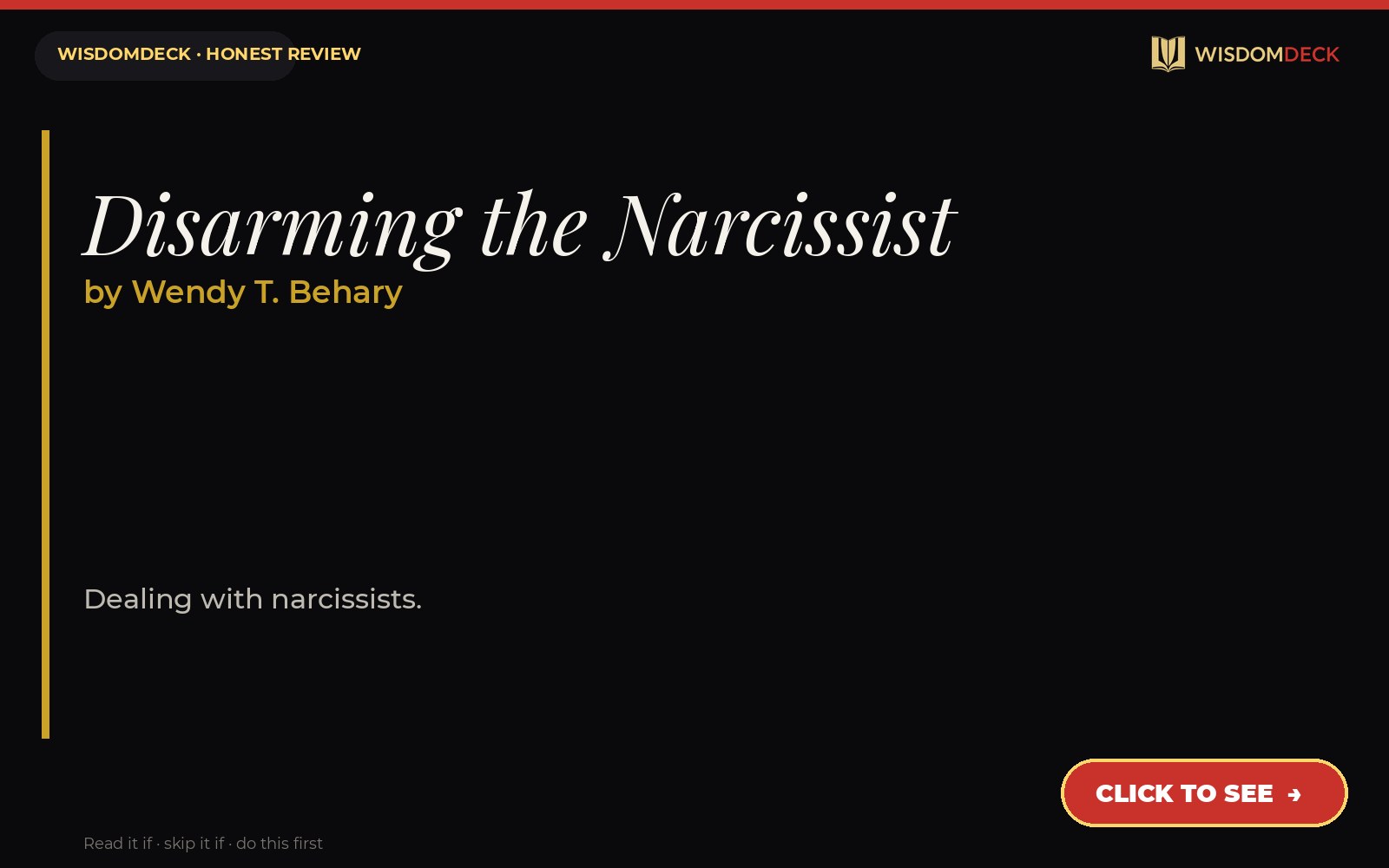 Disarming the Narcissist by Wendy T. Behary — WisdomDeck review