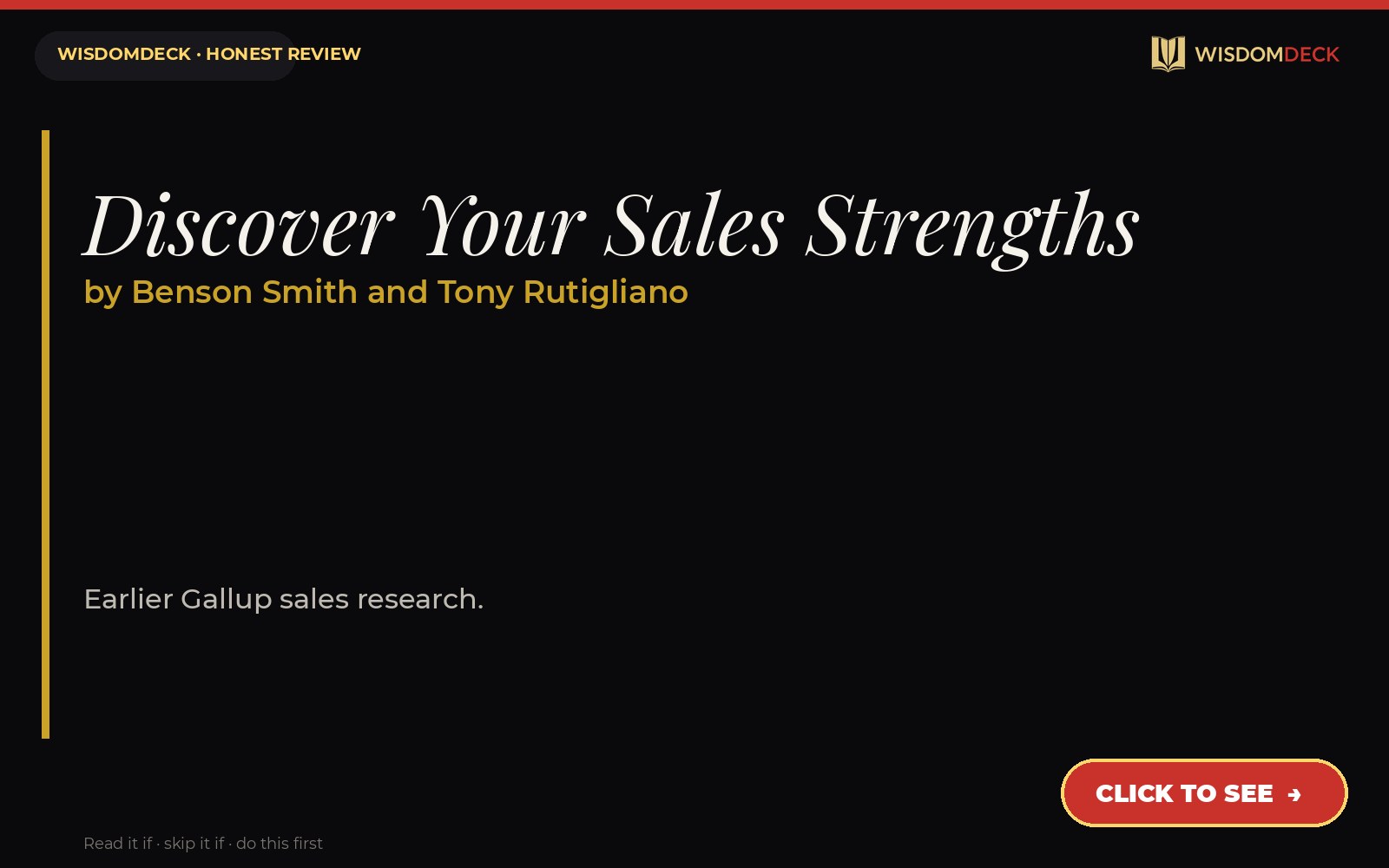 Discover Your Sales Strengths by Benson Smith and Tony Rutigliano — WisdomDeck review