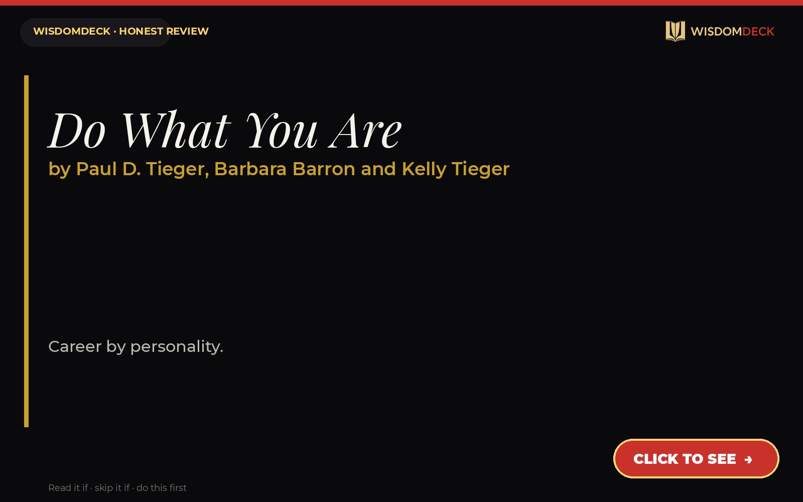 Do What You Are by Paul D. Tieger, Barbara Barron and Kelly Tieger — WisdomDeck review