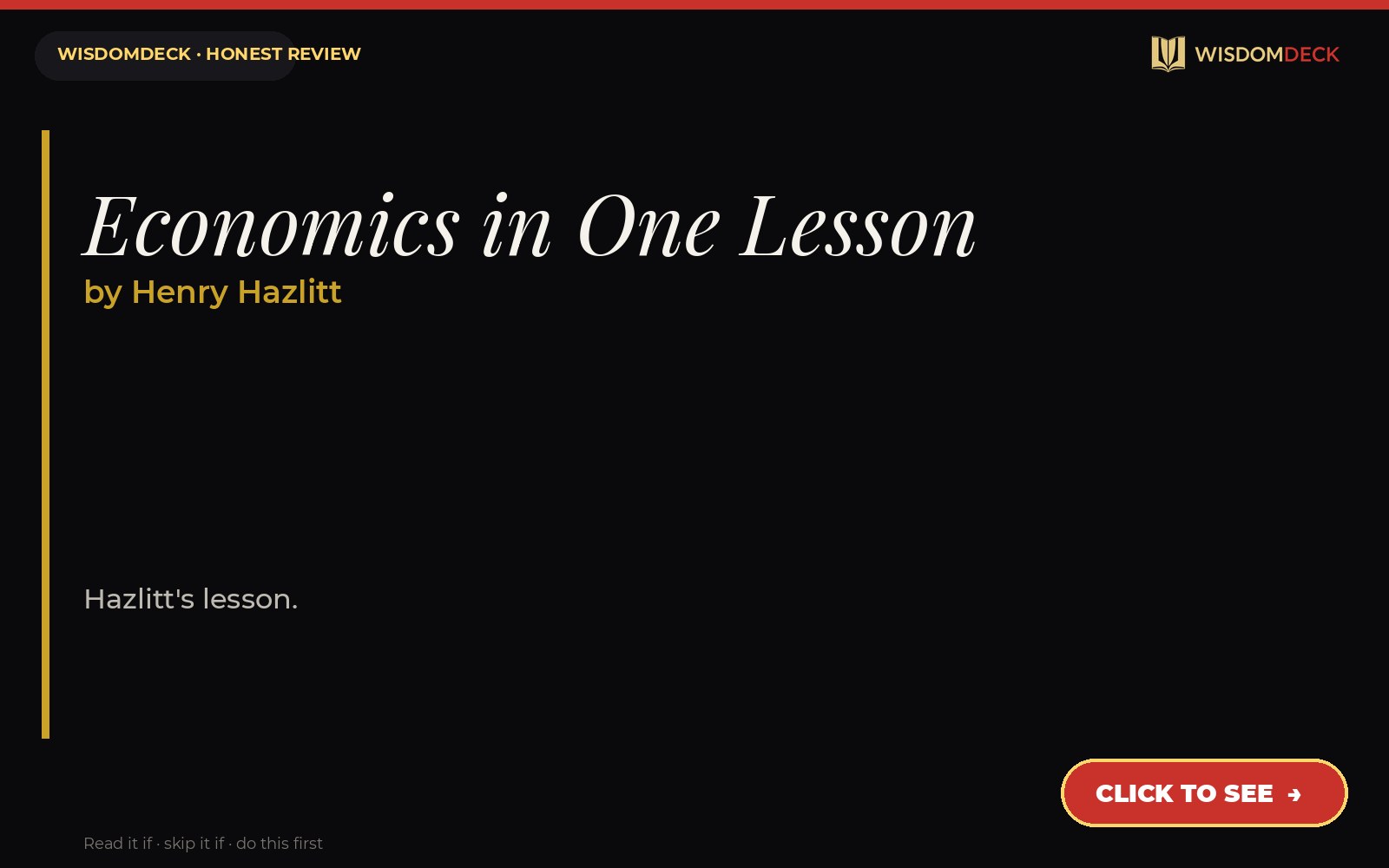 Economics in One Lesson by Henry Hazlitt — WisdomDeck honest review