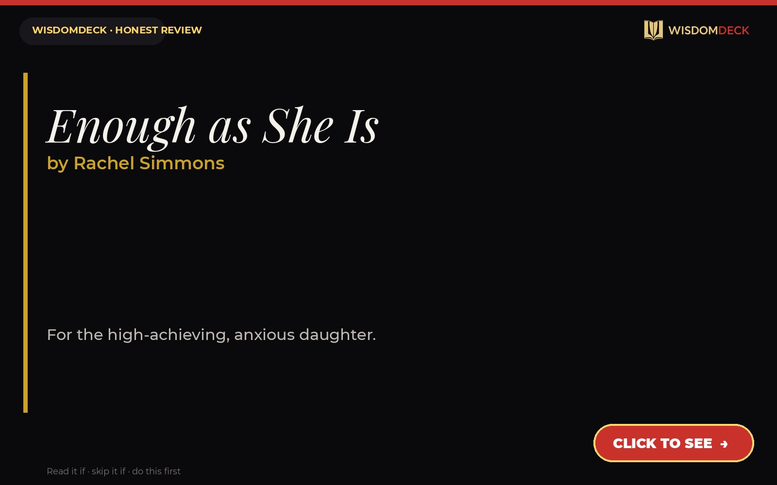 Enough as She Is by Rachel Simmons — WisdomDeck review