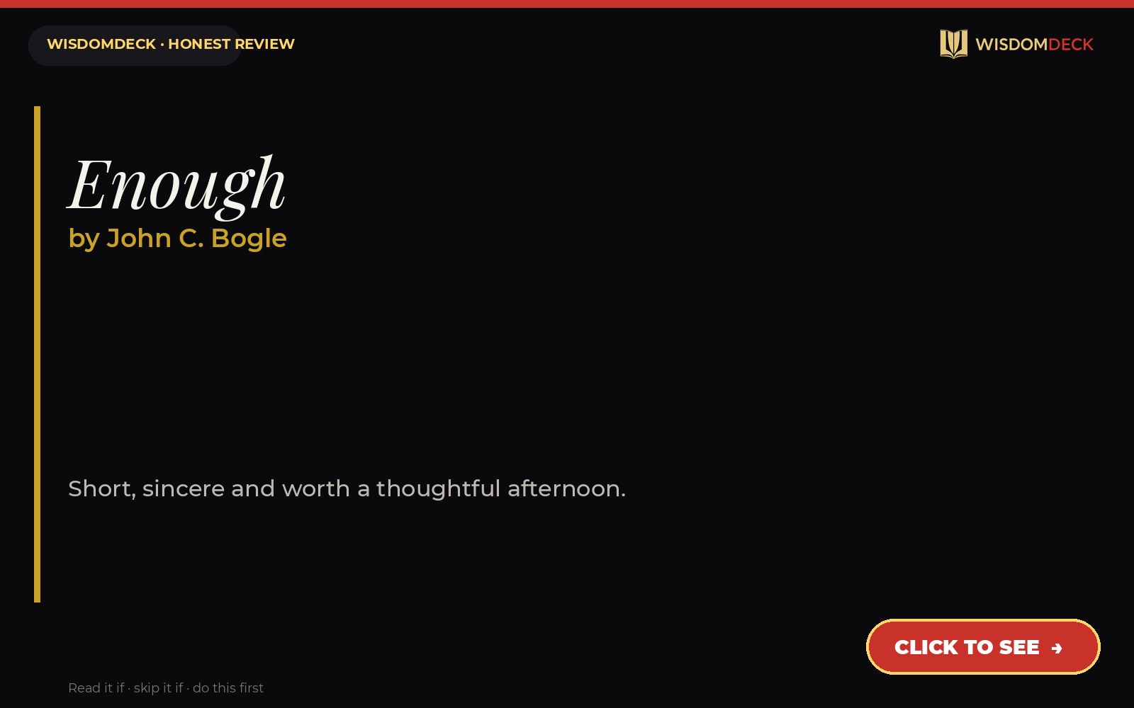 Enough by John C. Bogle — WisdomDeck honest review