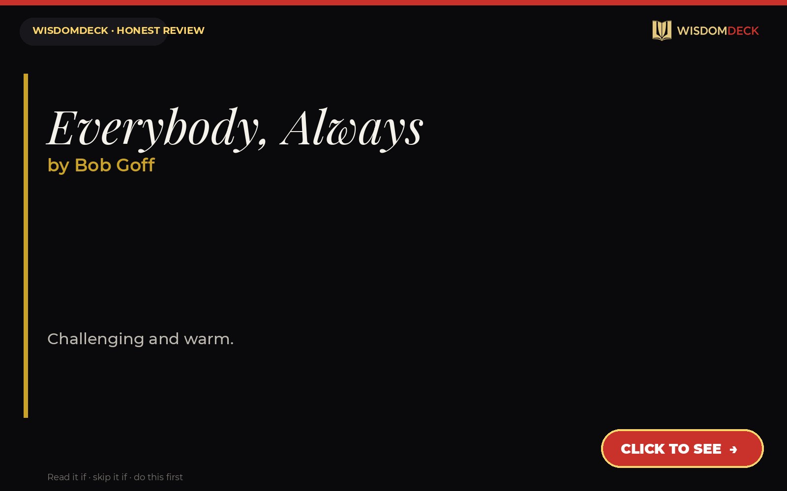 Everybody, Always by Bob Goff — WisdomDeck review