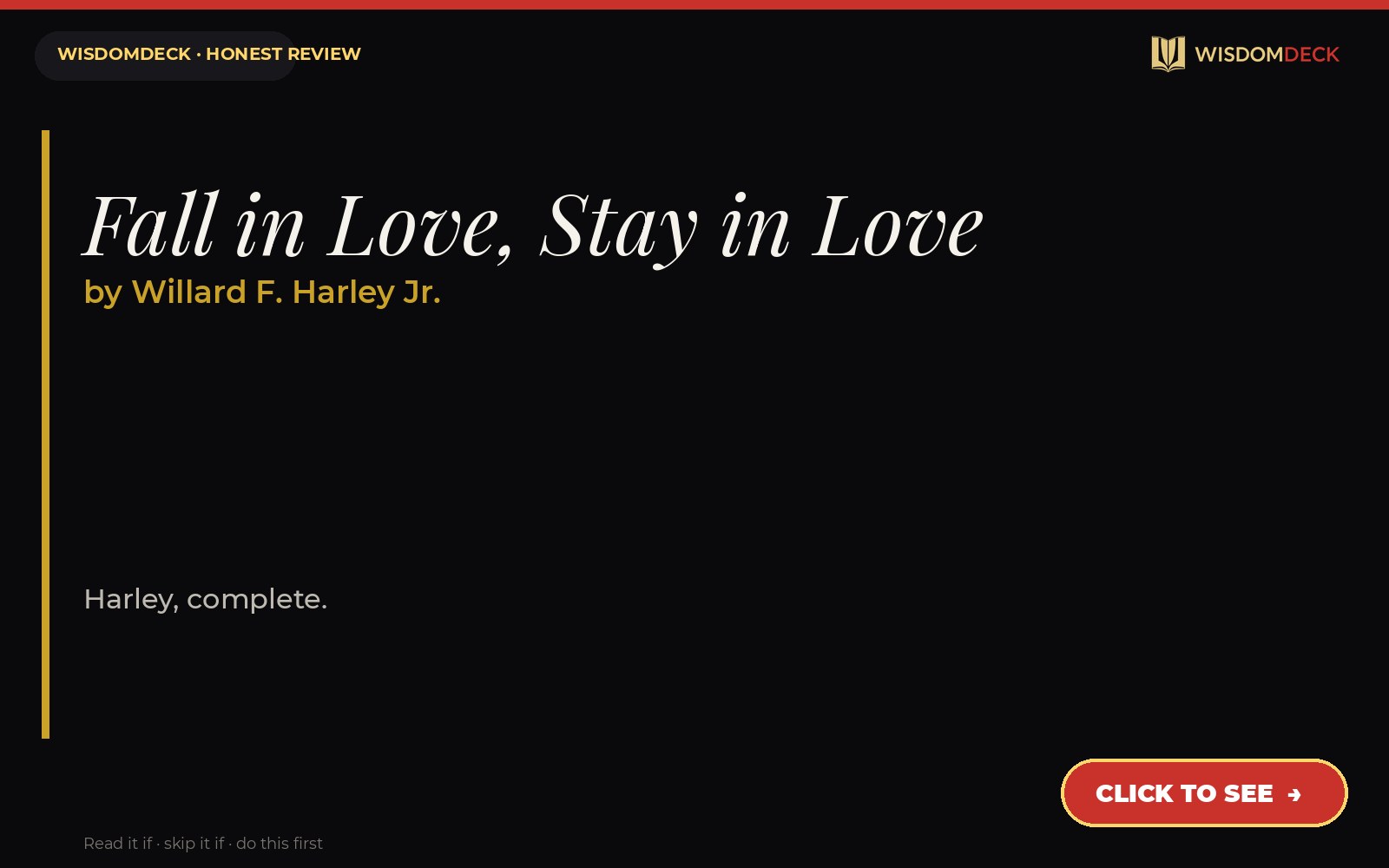 Fall in Love, Stay in Love by Willard F. Harley Jr. — WisdomDeck review