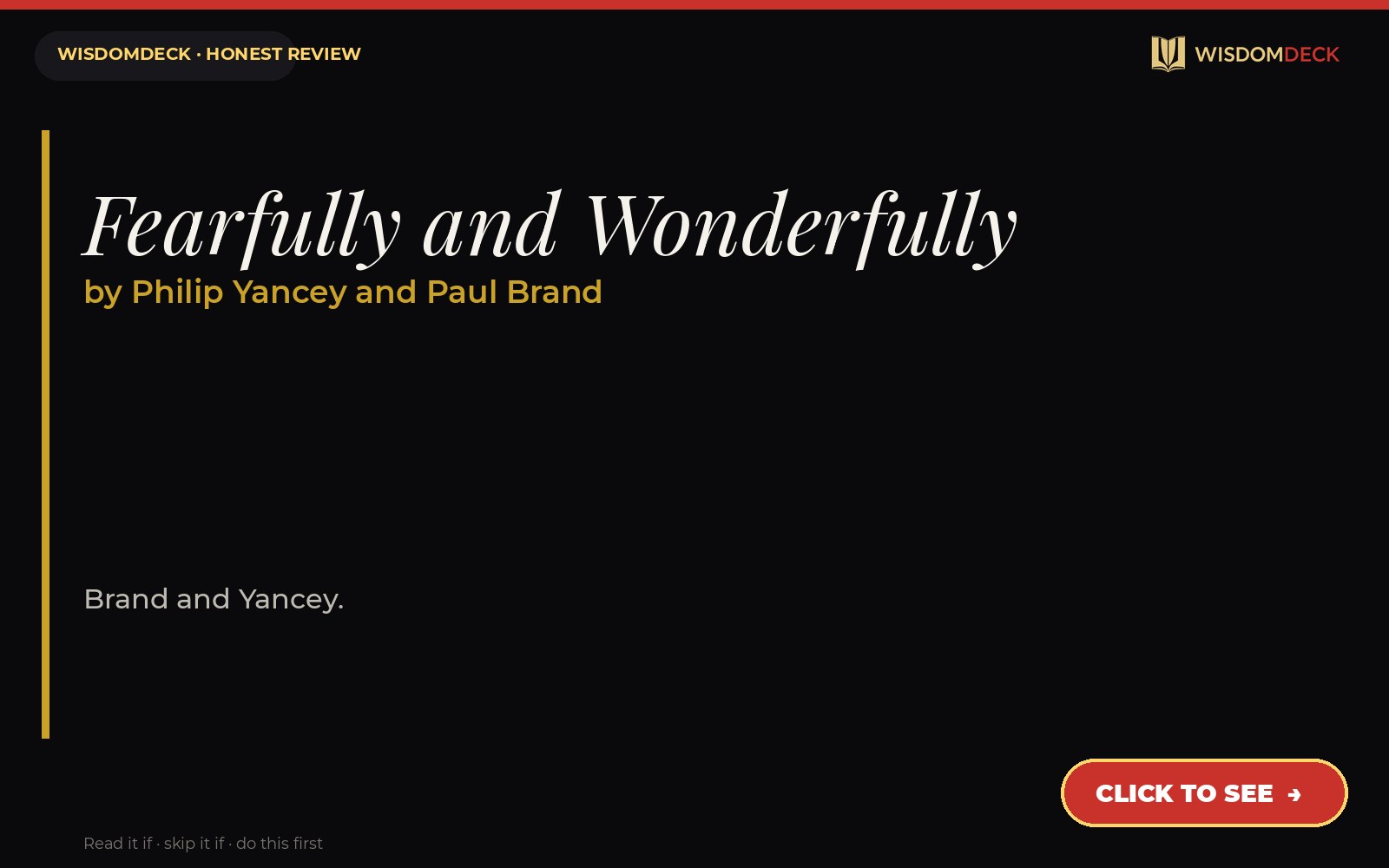 Fearfully and Wonderfully by Philip Yancey and Paul Brand — WisdomDeck review