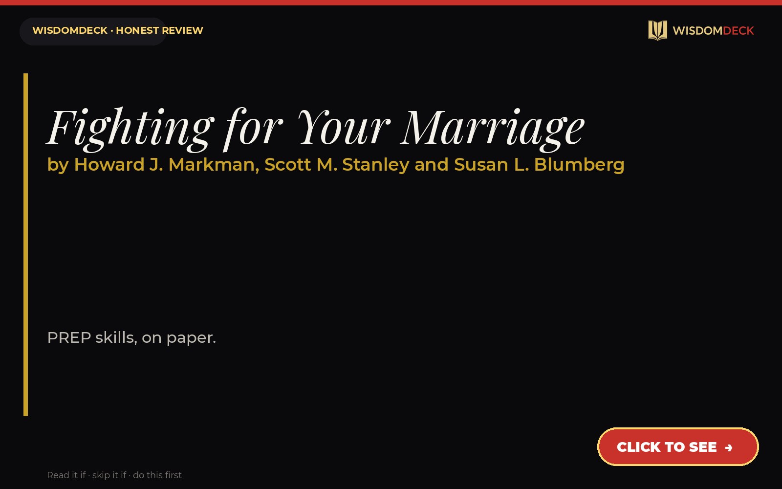 Fighting for Your Marriage by Howard J. Markman, Scott M. Stanley and Susan L. Blumberg — WisdomDeck honest review