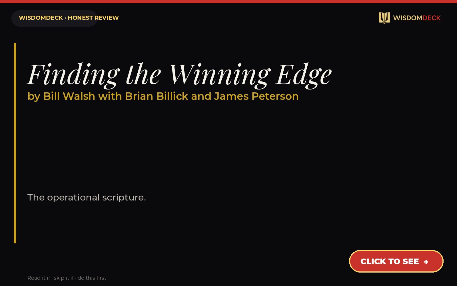 Finding the Winning Edge by Bill Walsh with Brian Billick and James Peterson — WisdomDeck honest review