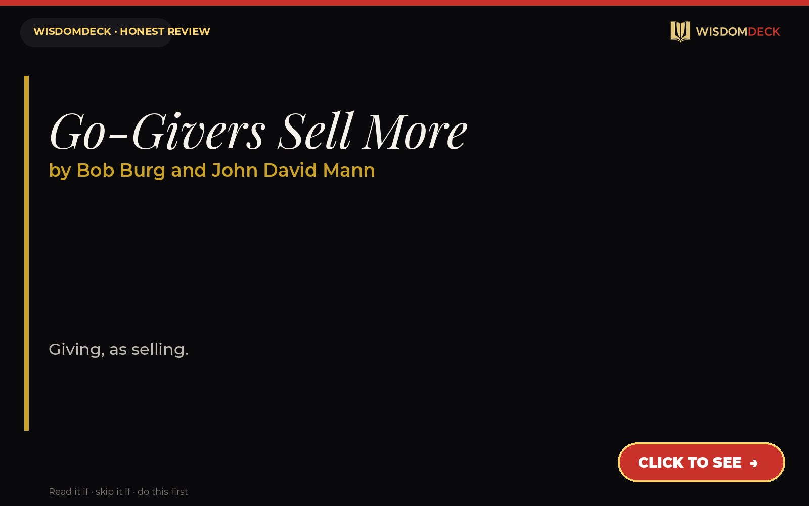 Go-Givers Sell More by Bob Burg and John David Mann — WisdomDeck review