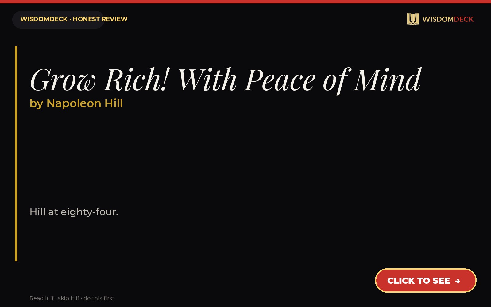 Grow Rich! With Peace of Mind by Napoleon Hill — WisdomDeck review