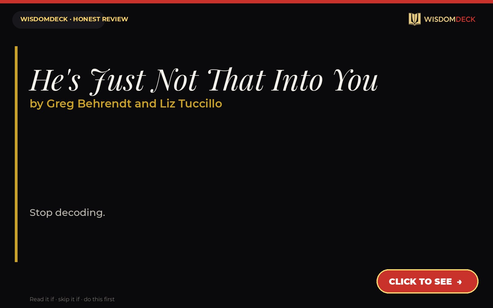 He's Just Not That Into You by Greg Behrendt and Liz Tuccillo — WisdomDeck review
