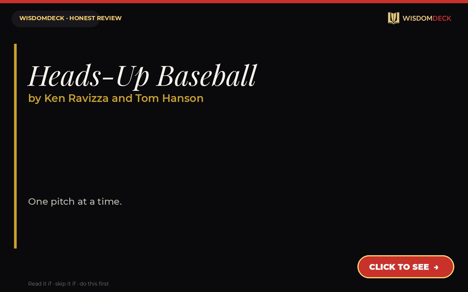 Heads-Up Baseball by Ken Ravizza and Tom Hanson — WisdomDeck review